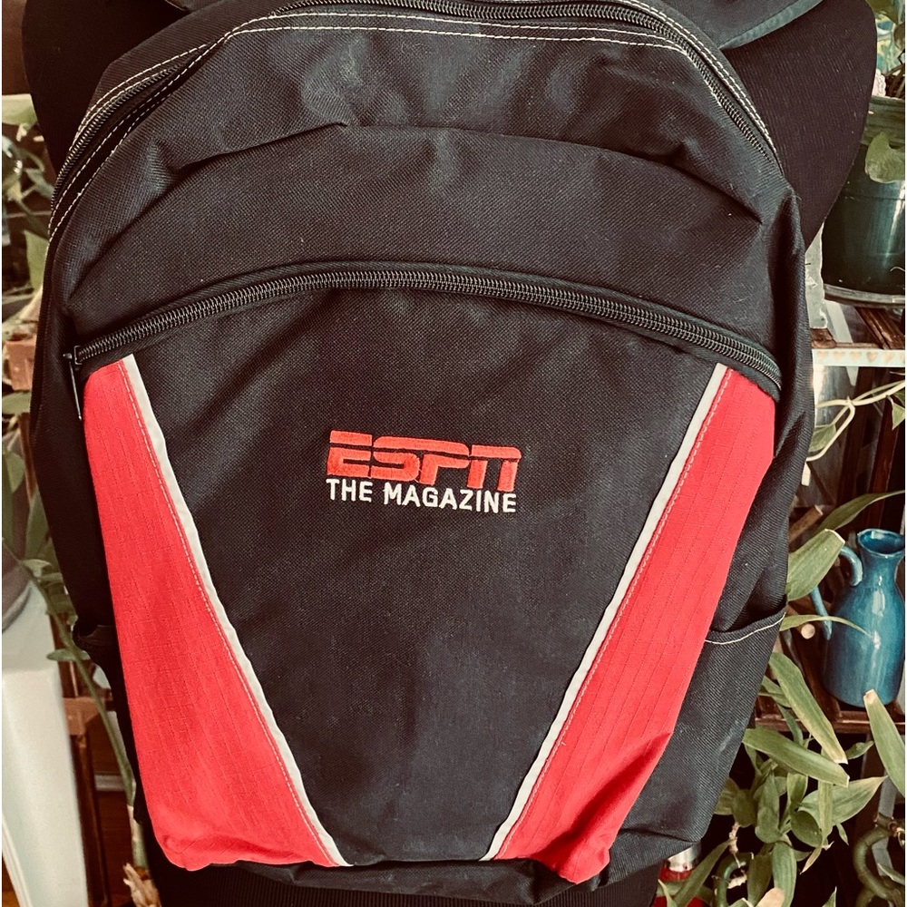 ESPN Black Backpack Red Accents Large Pockets 2 Side Pockets XC
